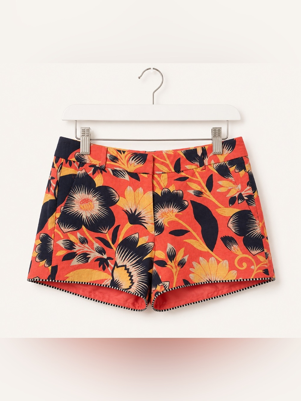 J.Crew Floral Chino Shorts Coral Navy Tropical Print Size 2